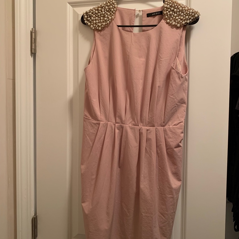 Light pink embellished mini cocktail dress